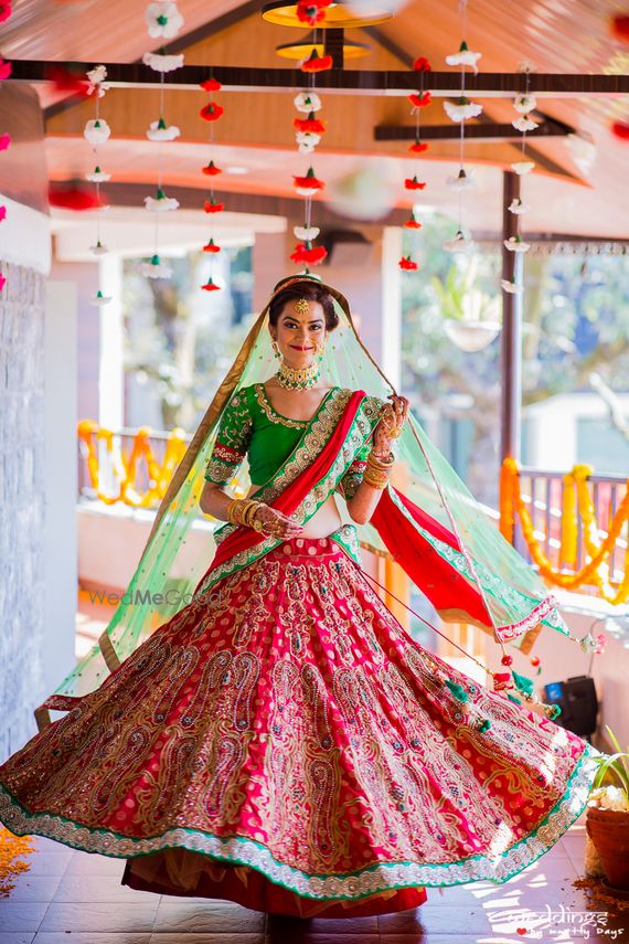 red green wedding lehenga