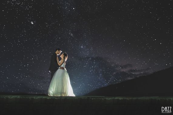 Photo Of A Dreamy Pre Wedding Shoot Under A Starry Night Sky