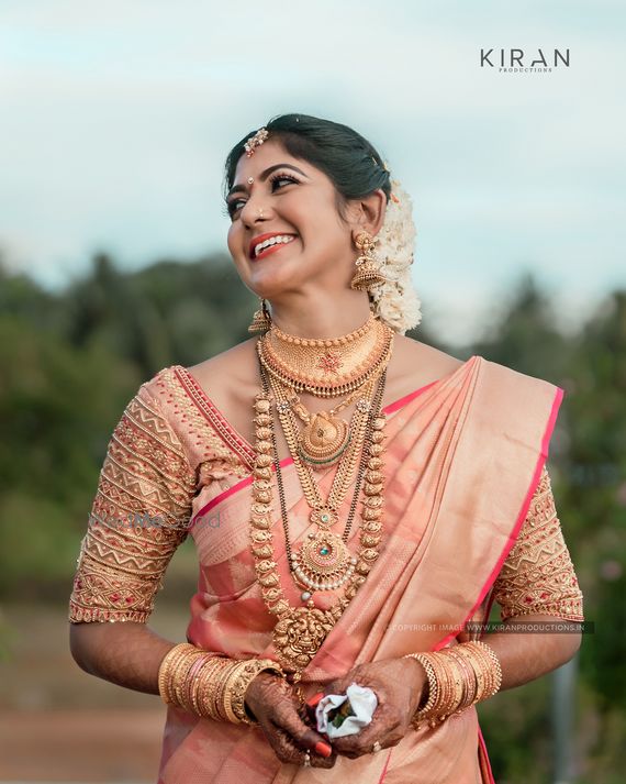 peach color bridal saree