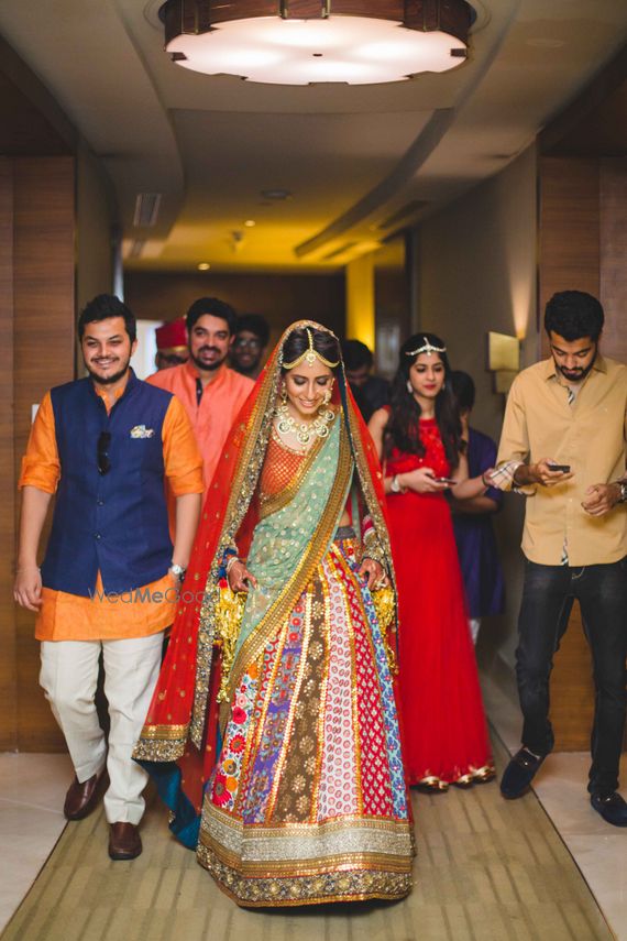 multicolour bridal lehenga