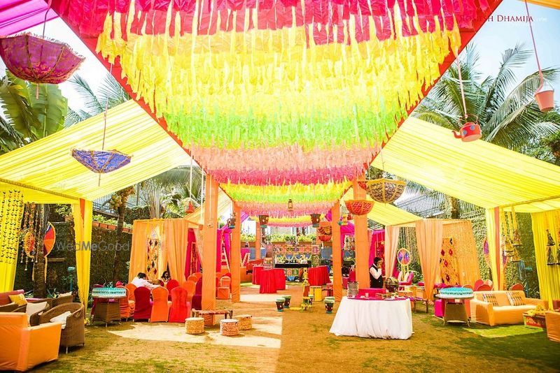 Photo Of Colourful Mehendi Tent Decor Idea With Buntings