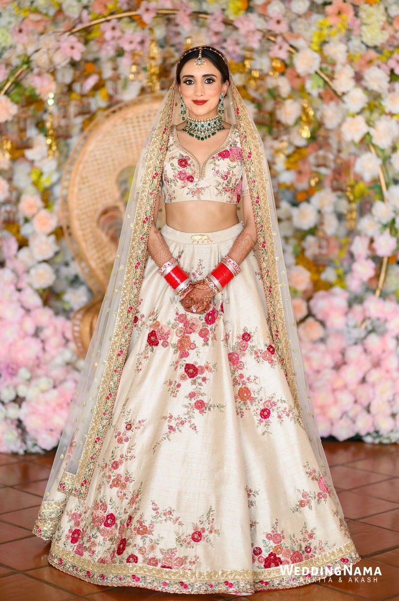 Organza Printed Lehenga Choli in Cream