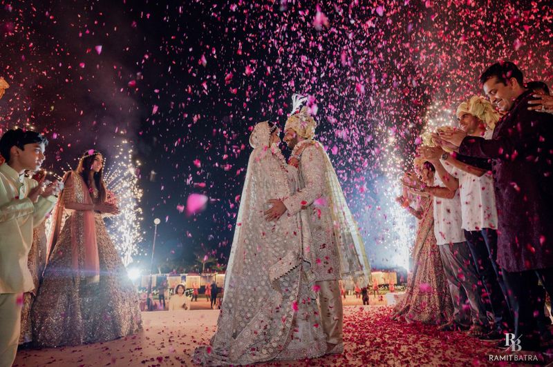 Photo of flower shower on wedding day