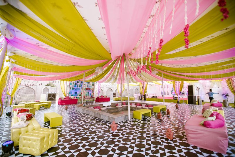 Photo Of Lime Green And Light Pink Mehendi Decor Idea - Pink And Green Decor Ideas