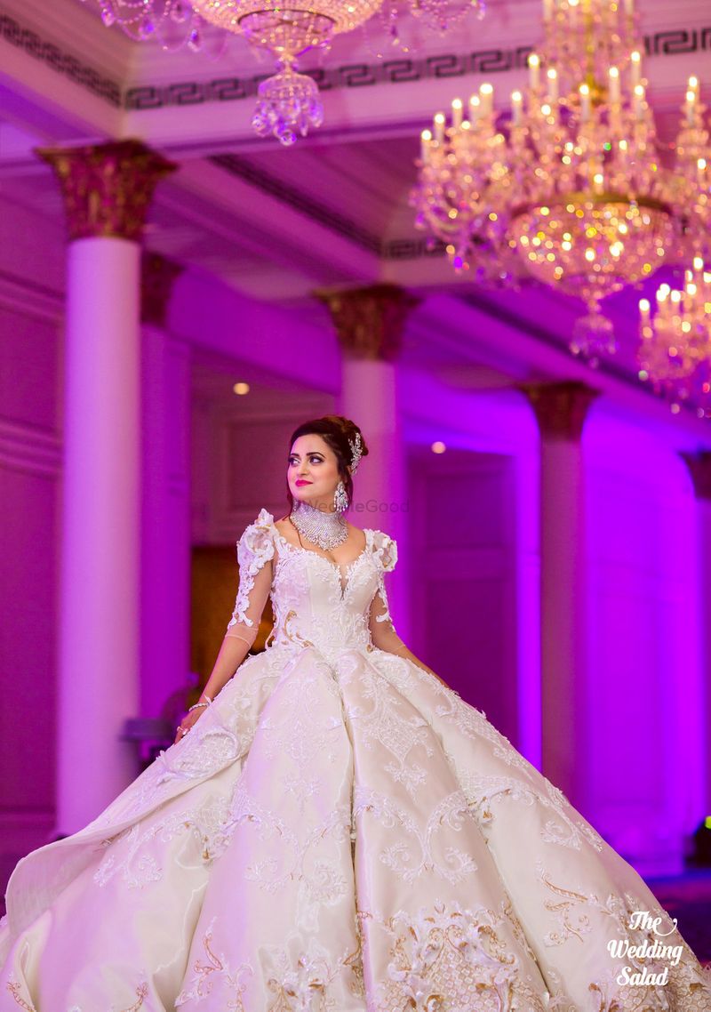 Beaded Long Sleeve Lace Wedding Gown White Princess Dress 67293 – Viniodress
