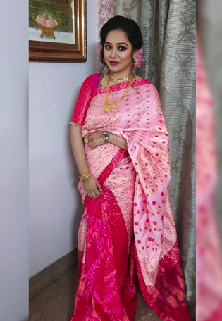 Assamese wedding Mekhela chador Assam silk Blue Handloomed  Mekhela  chador Contrast collar Chador
