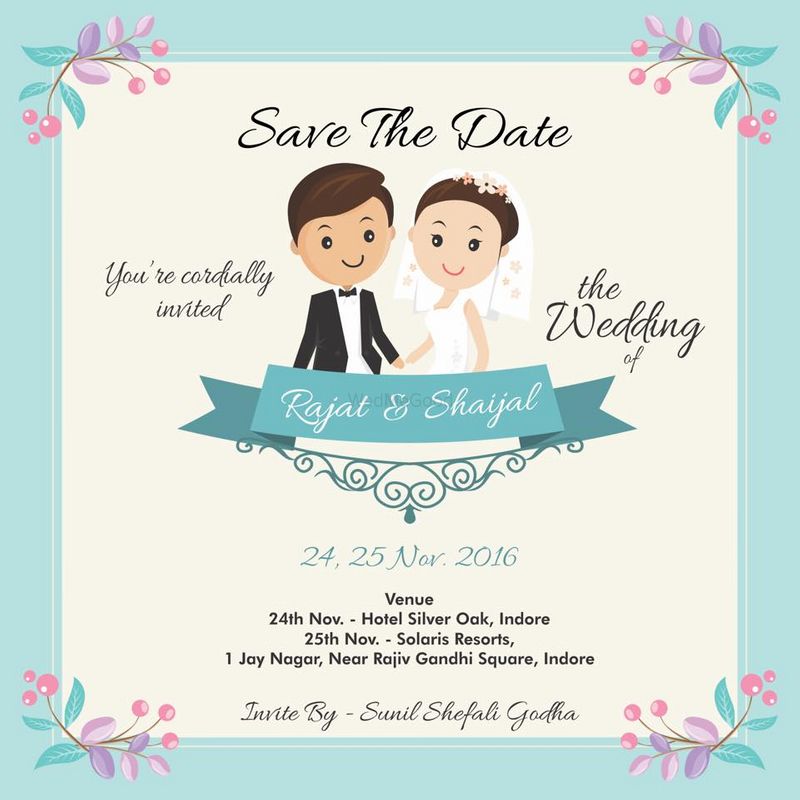Photo of Caricature save the date card for christian wedding