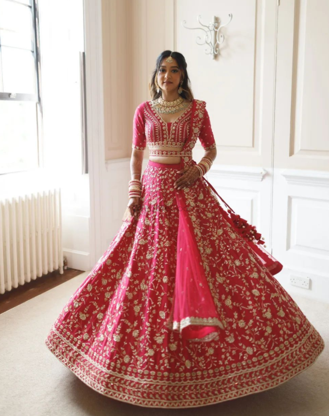 Deep Red Silk Embroidered Lehenga Set Design by Chamee and Palak at  Pernia's Pop Up Shop 2024