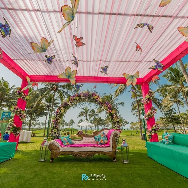 Photo of Unique mehendi decor with hanging butterflies