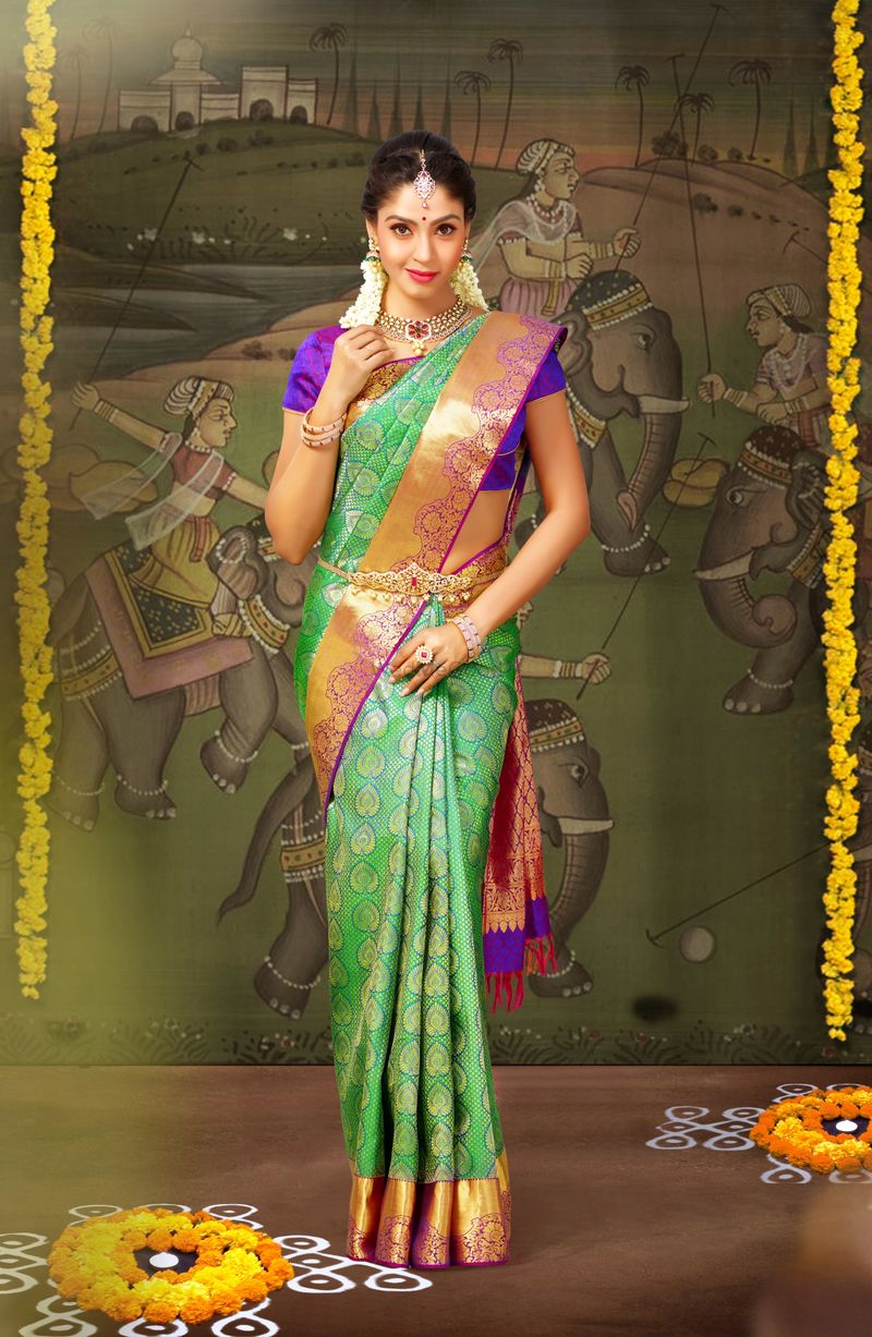 Multicolor Bridal Silk Saree at Rs 18950 in Salem | ID: 17158219997