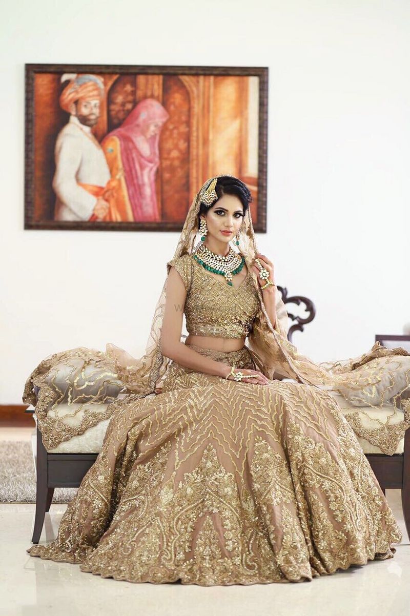 Olive Green Lehenga with Golden Work ✨ | Pakistani bridal dresses, Indian bridal  dress, Indian outfits