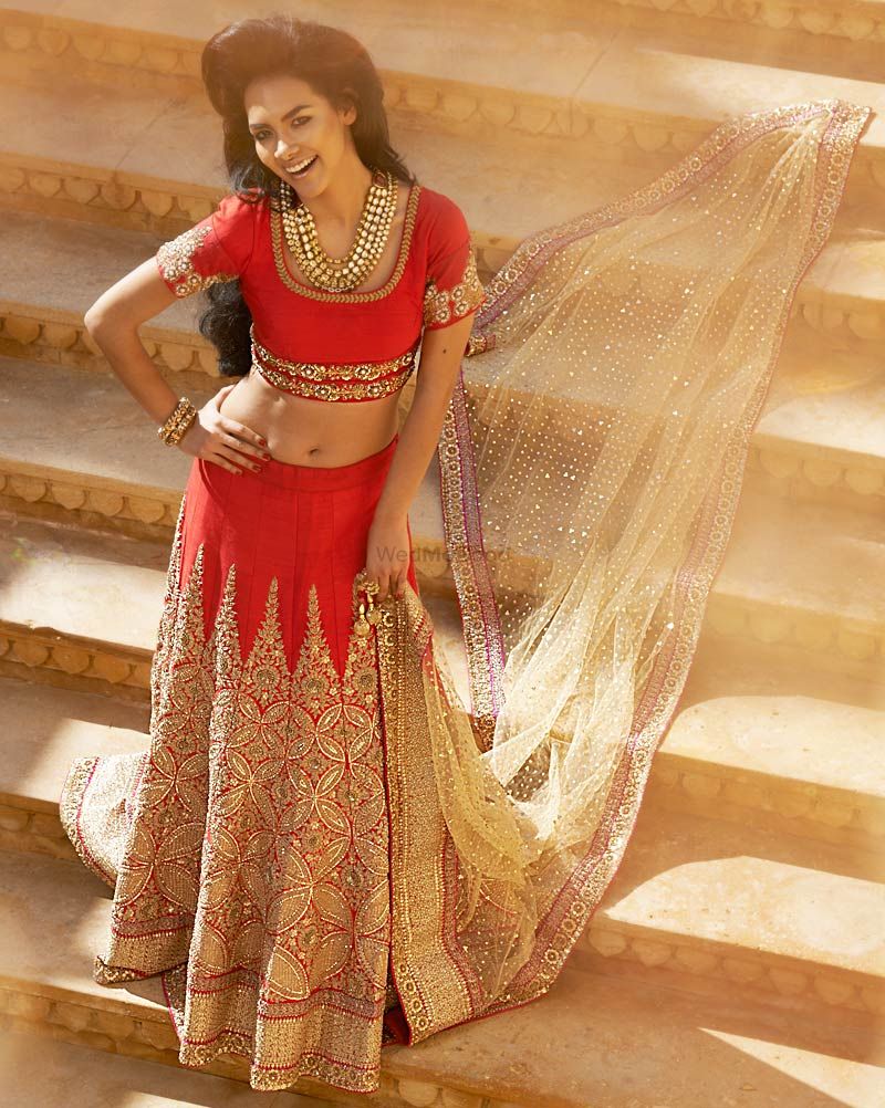 Gold & Red Designer Bridal Lehenga Choli w Semi-stitch Blouse #25503 | Buy  Online @ DesiClik.com, USA