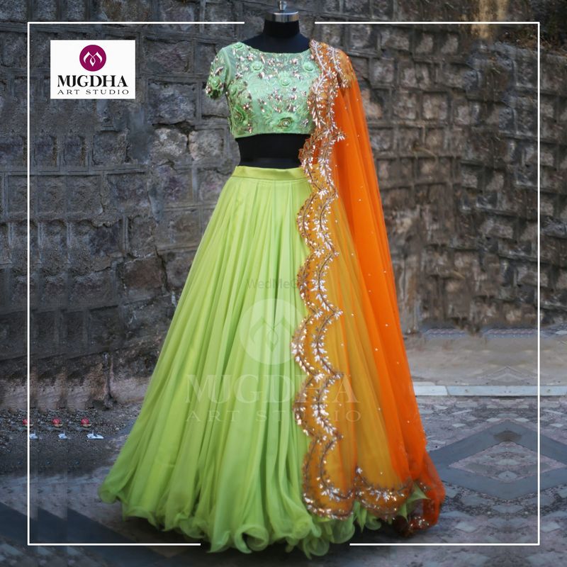 MugdhaArtStudio - A Classy Lehenga with beautiful hand made design. We can  customize the color and size as per your requirement. For orders whatsapp  us on +91 8142029190/901090654 | Facebook