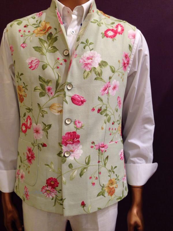 Pink floral clearance nehru jacket