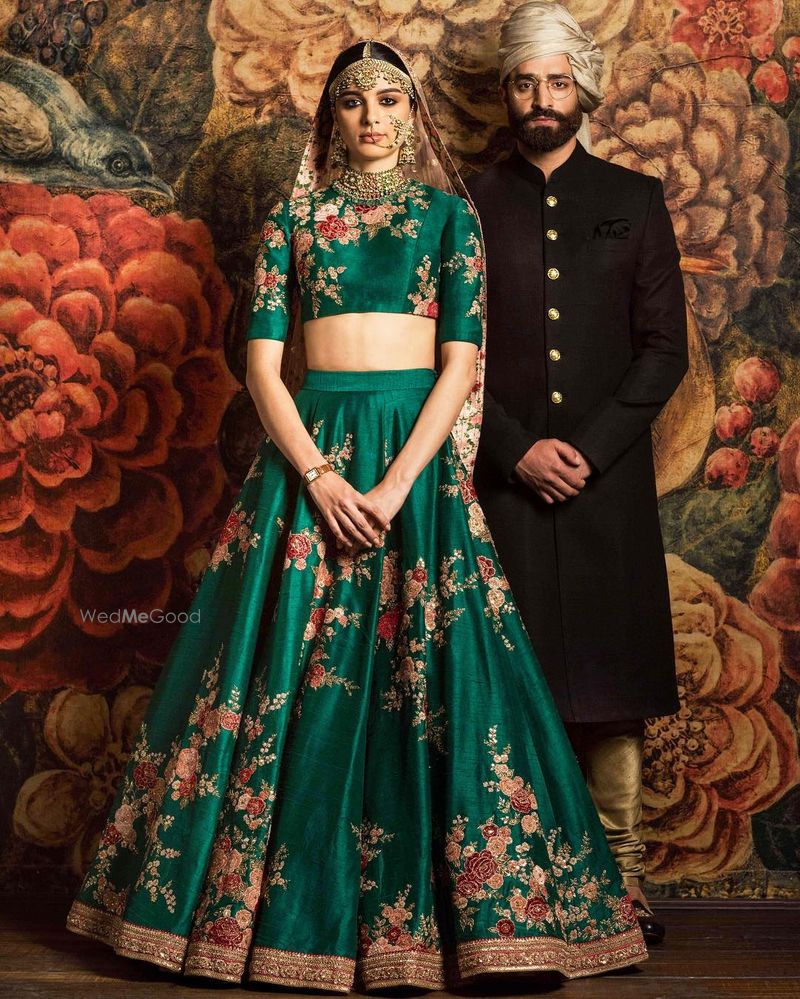 Red Floral Lehenga Sabyasachi - ShaadiWish