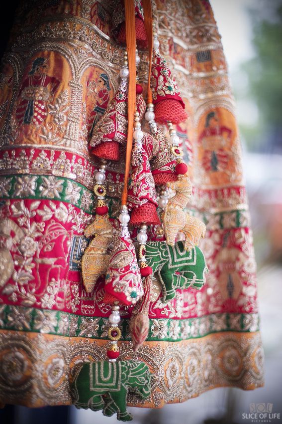 Red And Golden Gota Fabric Gota Patti and Pearl Beaded Traditional Indian Bridal  Lehenga Tassels |