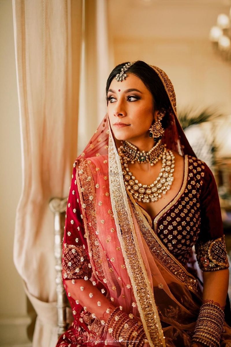 Maroon Multi Embroidered Velvet Wedding Lehenga Choli | Lehenga, Designer  lehenga choli, Wedding lehenga