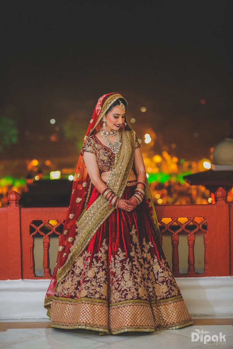 Photo Of Maroon Velvet Bridal Lehenga 