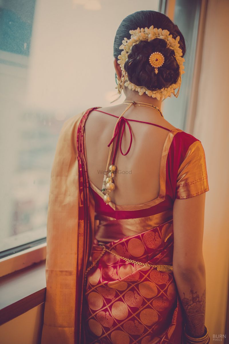 Photo of red and gold banarsi silk saree