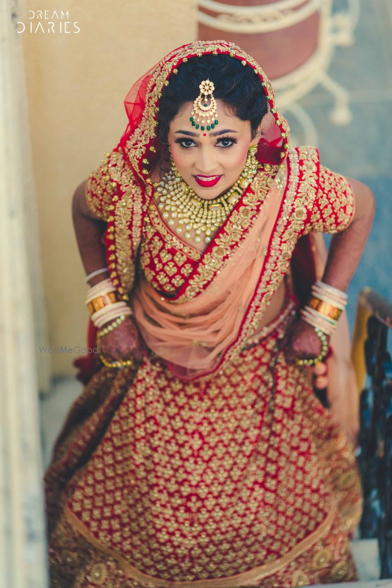 gold and red lehenga