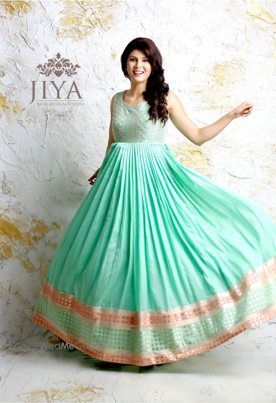 Women Sea Green Organza Floral Anarkali Skirt
