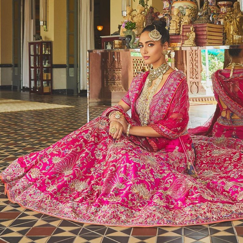 Buy JADE BY MONICA AND KARISHMA Pink Lehenga Set (Set of 2) online