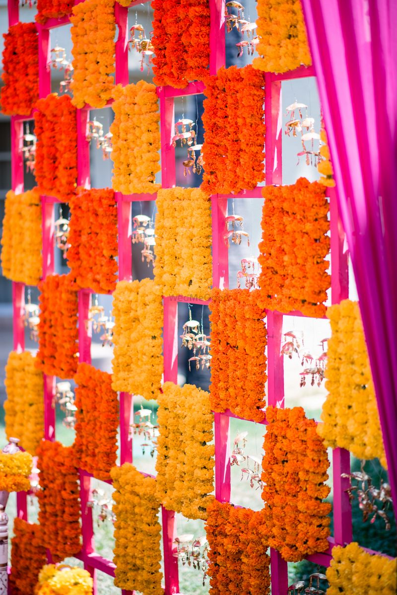 Photo of Genda phool backdrop for mehendi.