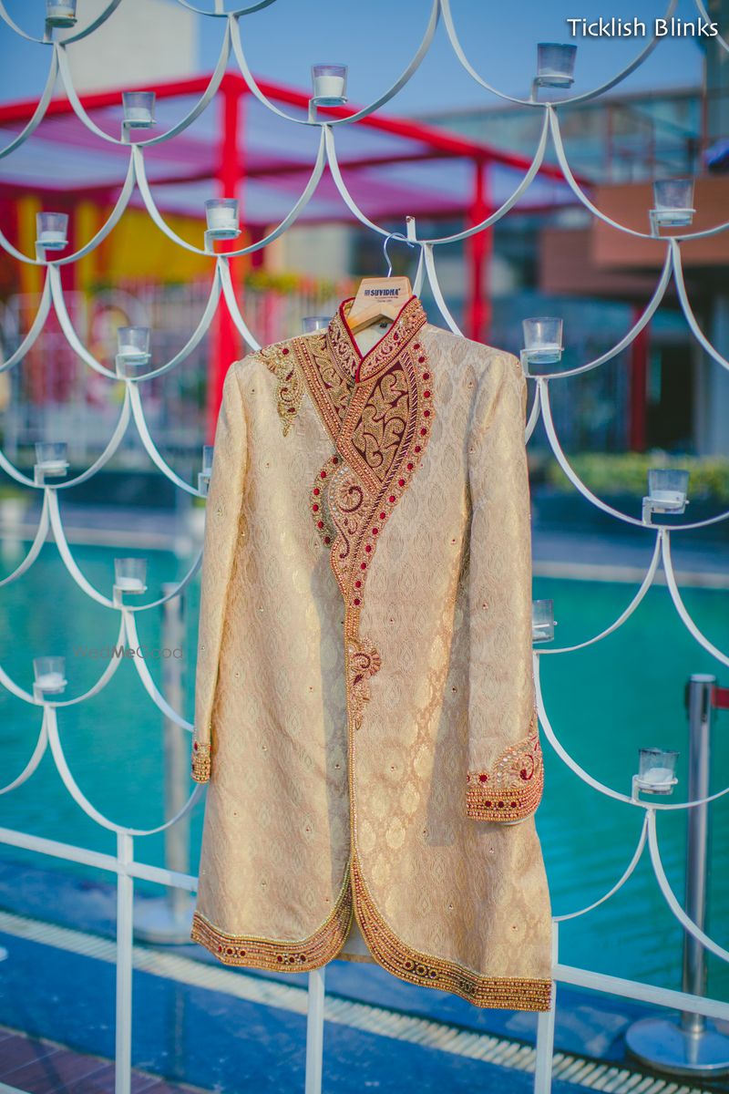 Beige Embroderd Sherwani