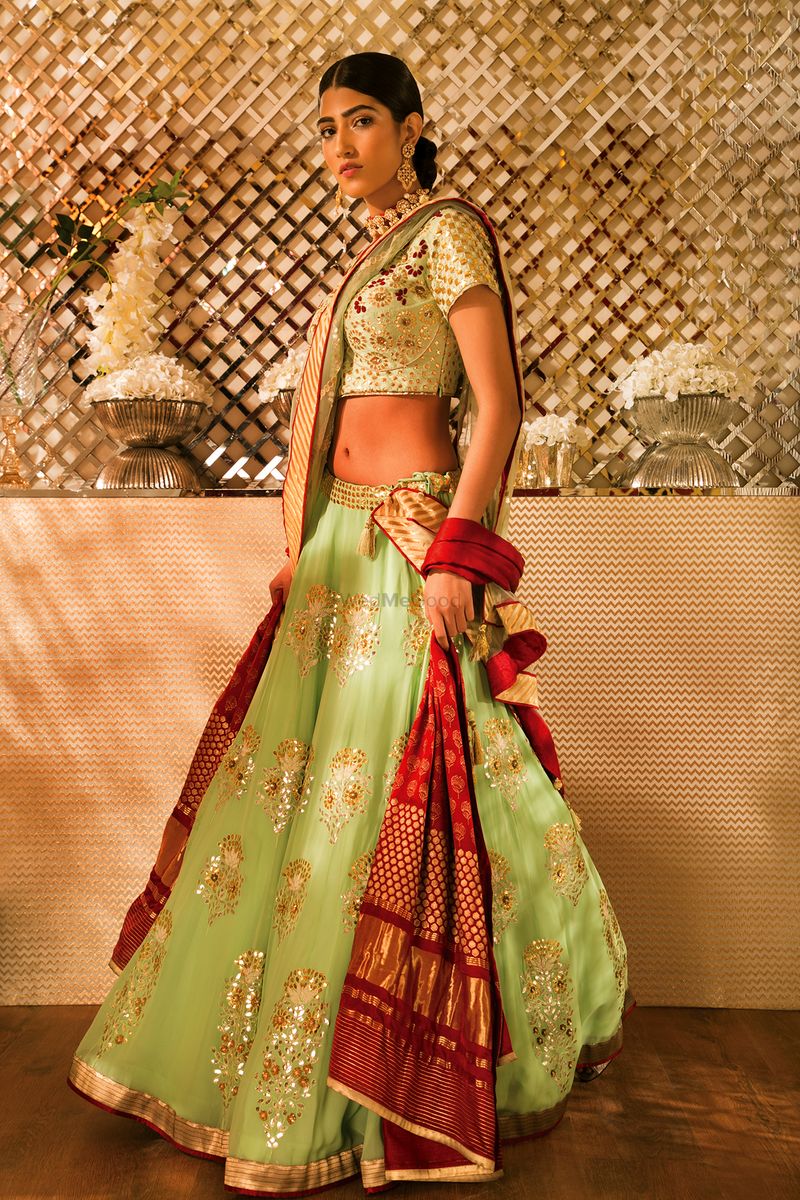 Sage Green and Maroon Bridal Lehenga Choli | Lace dress design, Bridal  lehenga choli, Maroon bridal lehenga