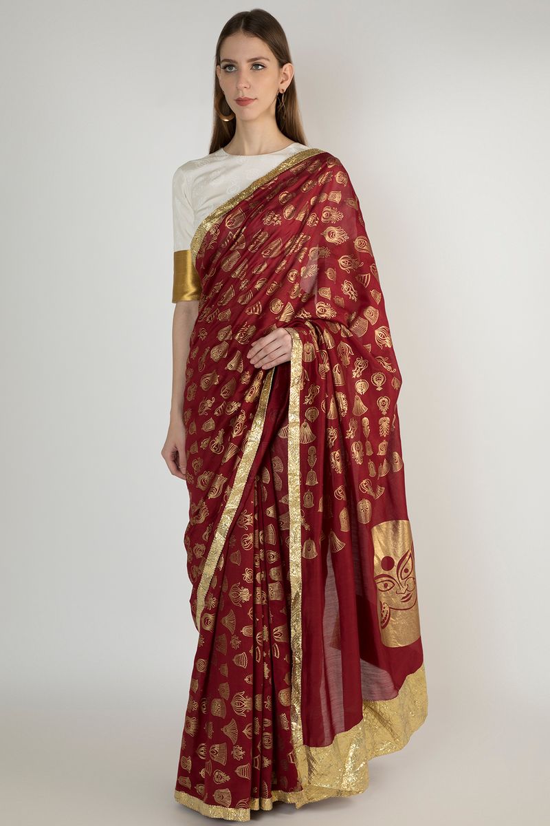 Maroon Banarasi Silk Saree With Blouse - Sarees Designer Collection