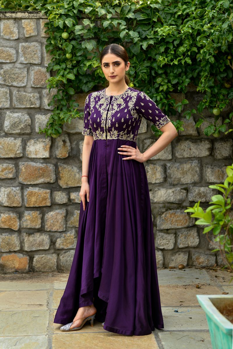 Purple embroidered floor length dress by Minttu 'N' Breeze