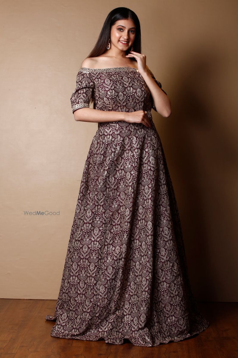 Zimal Purple Wrap Style Printed Gown main image 1