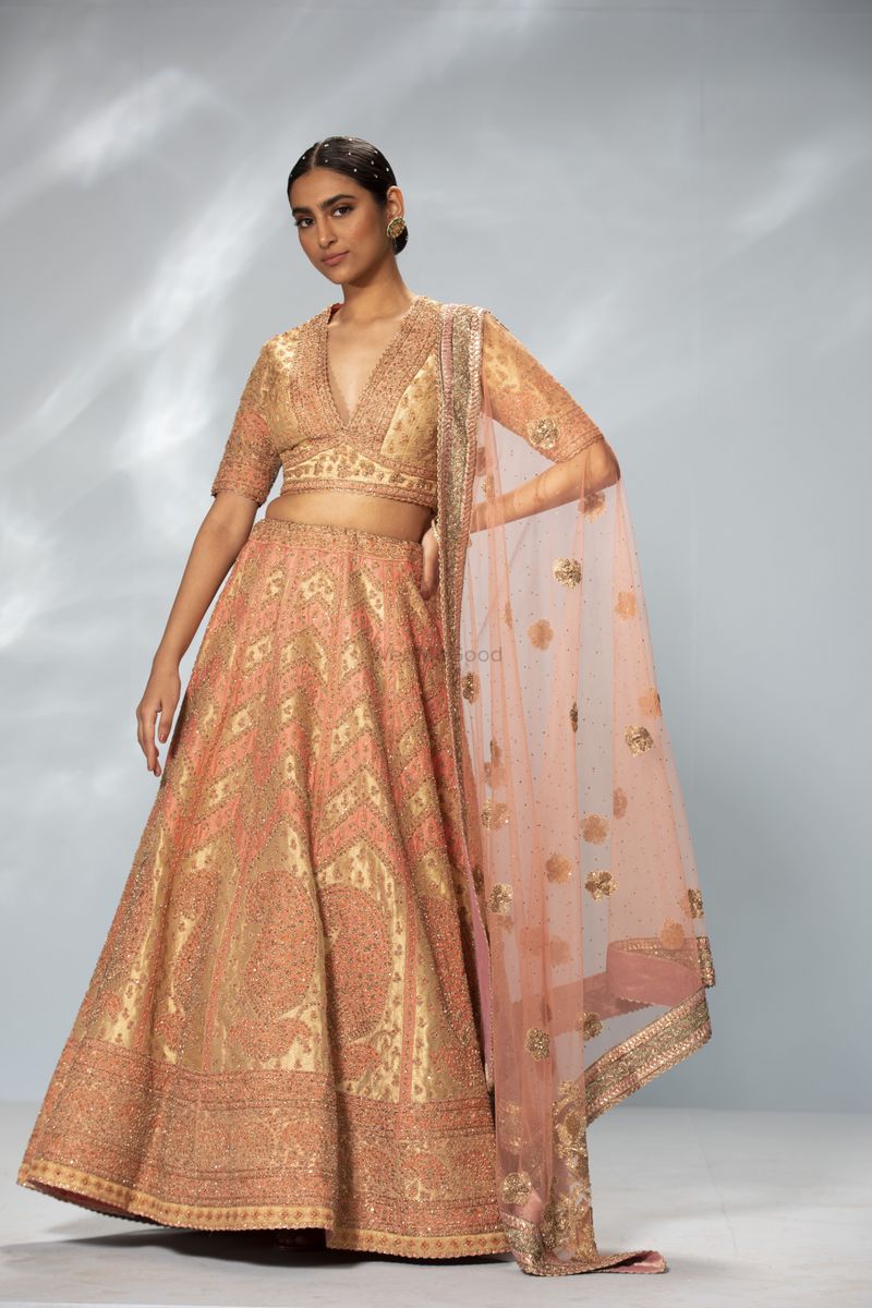 Peach & Gold Sequence Lehenga Set - Option 2 | Bridal lehenga, Indian  bridal lehenga, Lehenga collection
