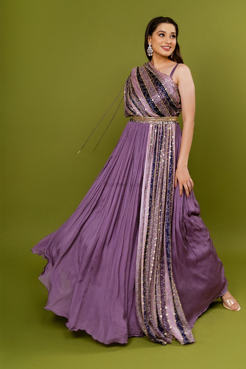 Buy Green Mandarin Collar Draped Dress Saree For Women by Soup by Sougat  Paul Online at Aza Fashions.