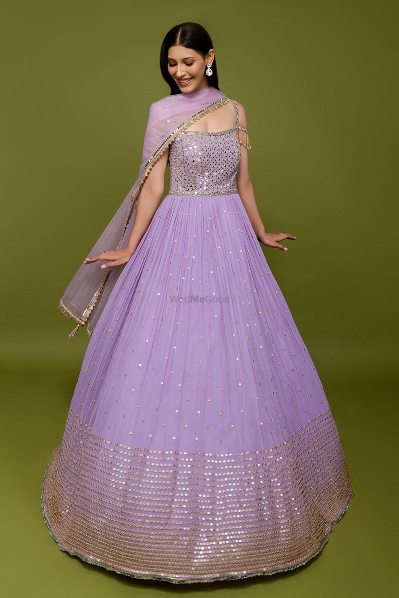 Light Purple Georgette Cold Shoulder Gown