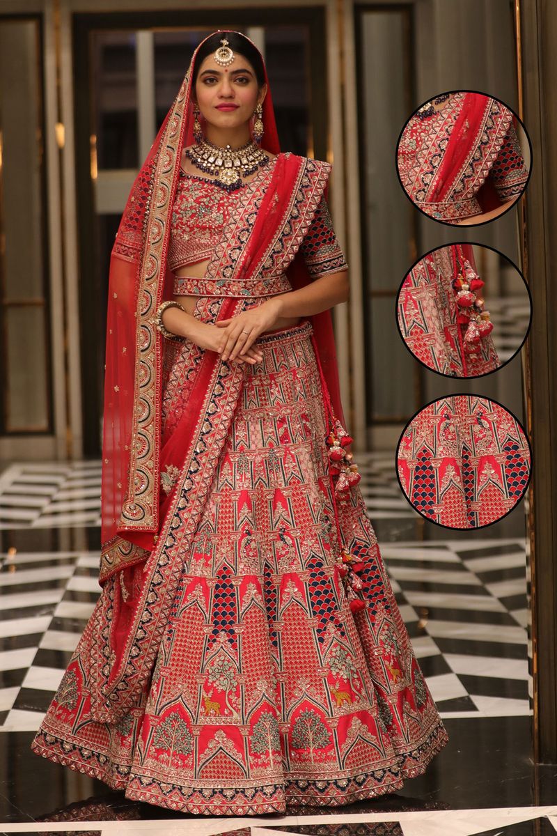 Flared Red Lehenga with hand embroidery