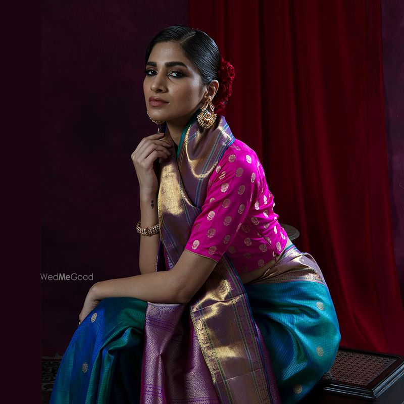 Vaira oosi x Checkered Saree - Aurora Borealis Purple