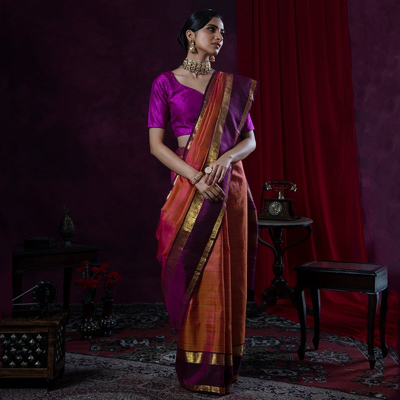 Beige Silk Weaving Kanjivaram Saree – Leemboodi