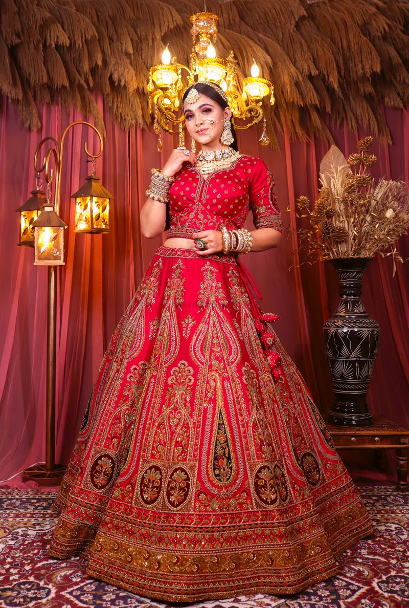 Red Raw Silk Lehenga And Choli With All Over Hand Embroidery It Comes With Single Dupatta In Organza 