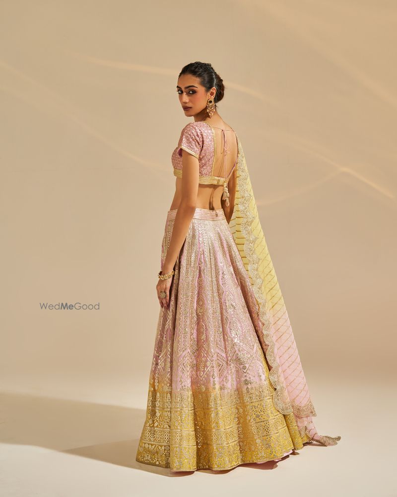 Lillian Lehenga  a fusion of delicate baby pink and soft pastel yellow