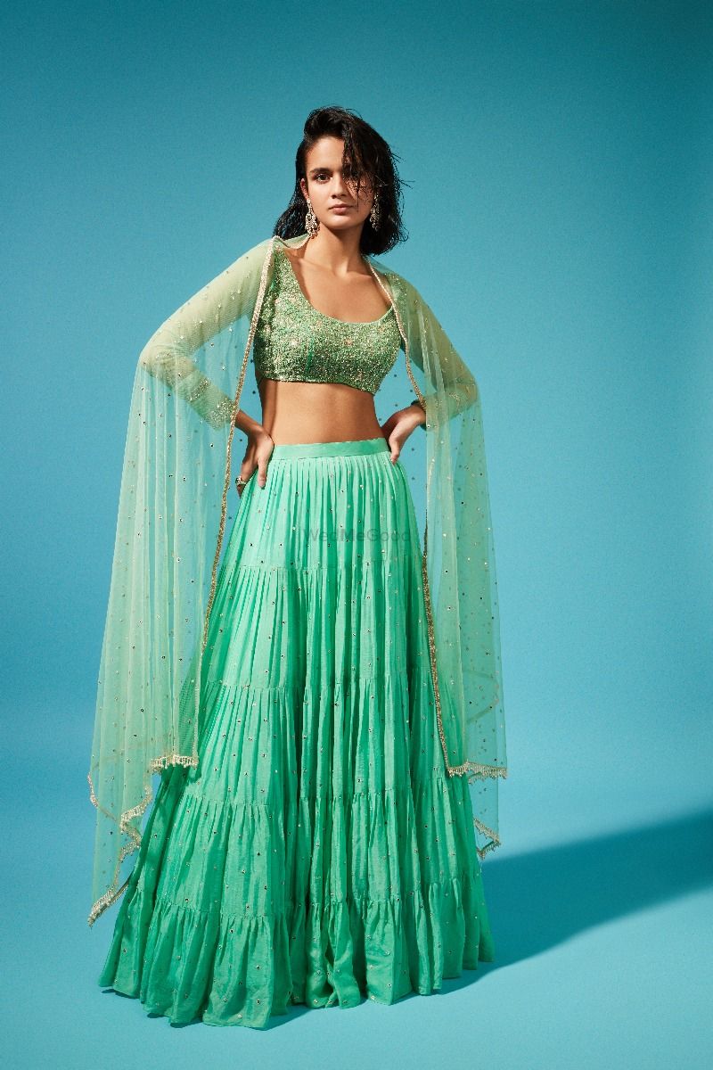 Sequin Tiered Lehenga Set By Chamee And Palak 