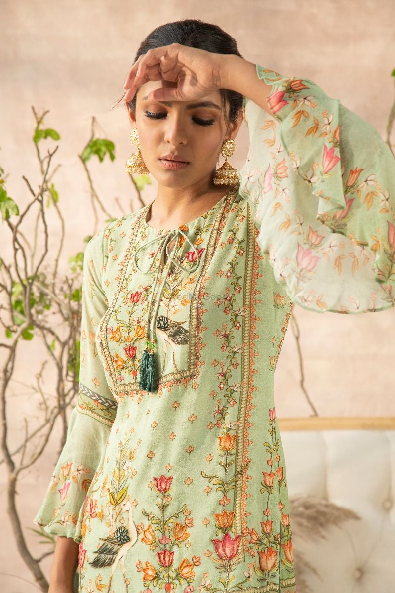 Mahira green gharara set by Kalista Clothing